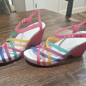 Crocs Huarache Wedge Sandals - Multi-Color Rainbow - Size W7